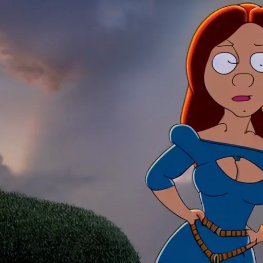 Prompt: A still of Lois Griffin from Family Guy as Daenerys Targaryen, smiling