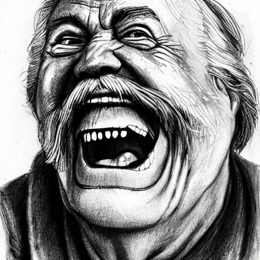 Prompt: ernest hemmingway laughing, demented, scary pencil sketch