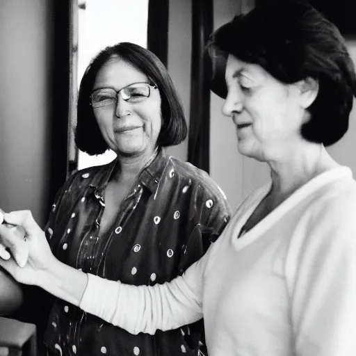 Prompt: a woman showing her mother how ai works, professional photo, 3 5 mm