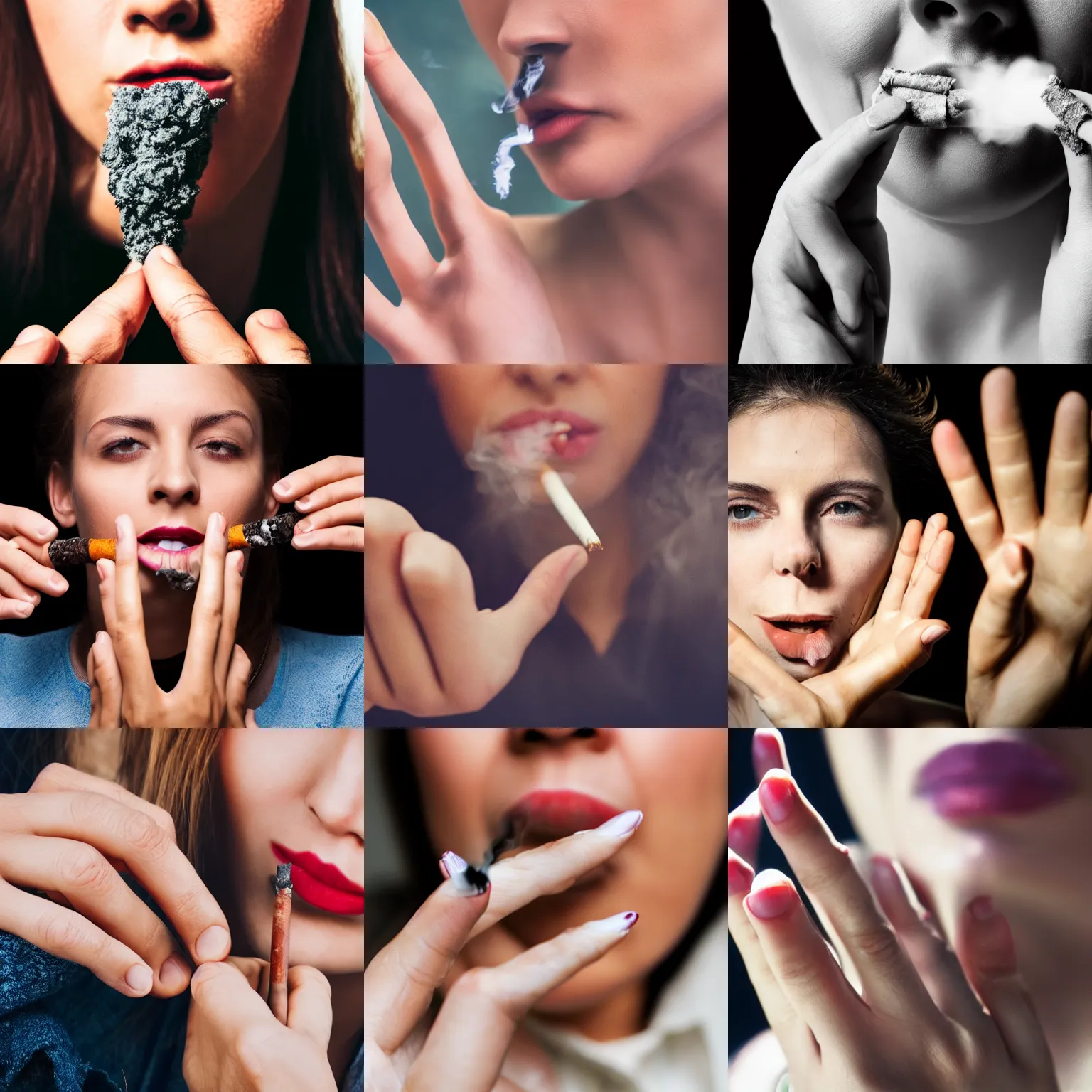 Image similar to close-up photo of Smoking women one hand, 4k