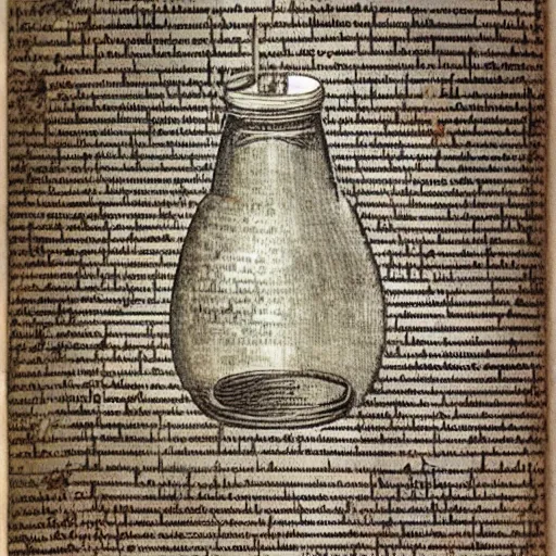 Prompt: “Illustrated diagram of a glass Coca-cola bottle on parchment by Leonardo da Vinci, hyper realistic, high details, infographic, marginalia, illuminations”