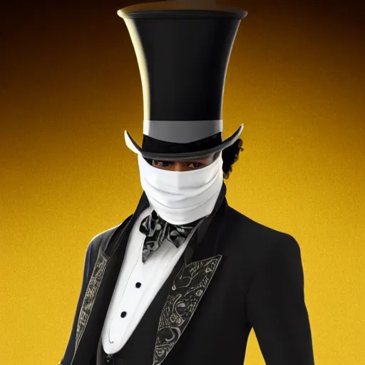 Image similar to a highly detailed portrait of a man in a high top hat covering his face, in a black tailcoat with a yellow waistcoat under the tailcoat, artstation, deviantart, professional, unreal engine 5, photorealistic