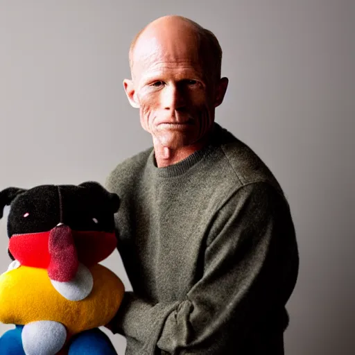 Image similar to A homemade plushie, representing Ed Harris, studio lighting, F 1.4 Kodak Portra