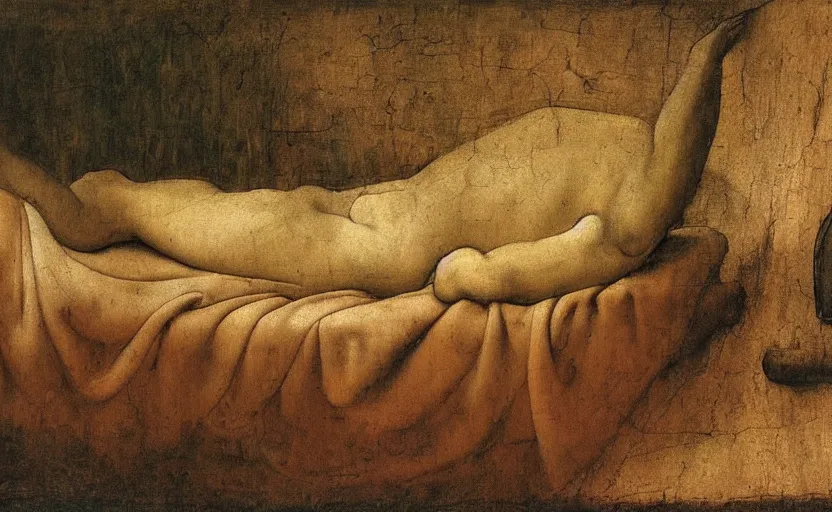 Prompt: a painting of the persistence of memory, painted by leonardo da vinci