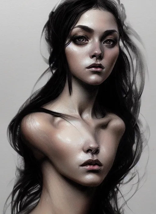 Prompt: charcoal painting of a girl, distorted, abstract, creepy, intricate, elegant, highly detailed, ray tracing, digital painting, artstation, concept art, smooth, sharp focus, illustration, art by artgerm and greg rutkowski and alphonse mucha, 8 k