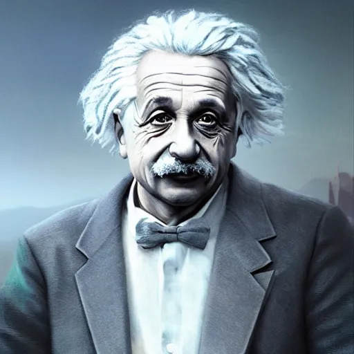 Image similar to highly detailed portrait albert einstein in gta v, stephen bliss, unreal engine, fantasy art by greg rutkowski, loish, rhads, ferdinand knab, makoto shinkai and lois van baarle, ilya kuvshinov, rossdraws, tom bagshaw, global illumination, radiant light, detailed and intricate environment