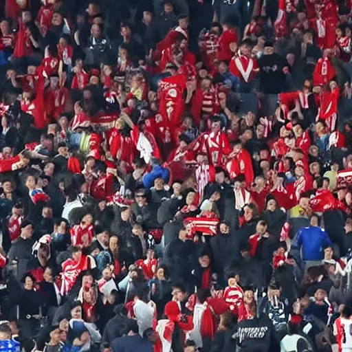 Prompt: war between benfica fans and FC Porto fans, dramatic cinematic war scene