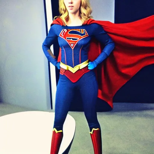 Prompt: photo of scarlett johansson as supergirl, in a studio