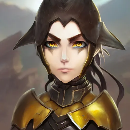 Image similar to a dark elf girl with yellow eyes and hair, ponytail, wearing armor, highly detailed, digital painting, artstation, matte, by makoto shinkai, animation style