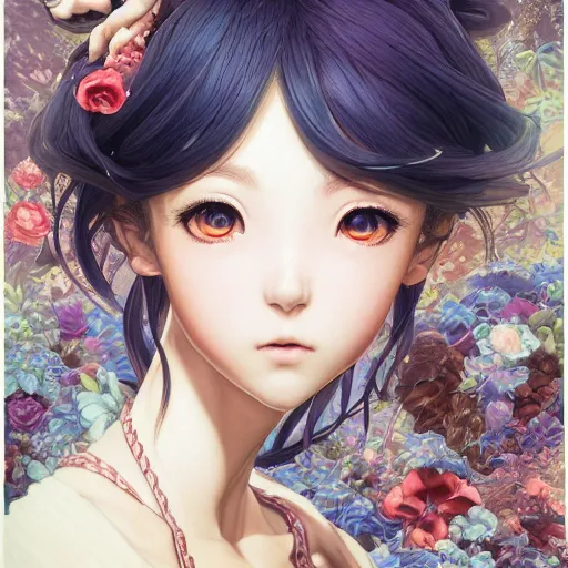 Image similar to the portrait of a blueberry that resembles an absurdly beautiful, graceful, elegant, sophisticated anime japanese girl, an ultrafine hyperdetailed illustration by kim jung gi, irakli nadar, intricate linework, bright colors, octopath traveler, final fantasy, unreal engine 5 highly rendered, global illumination, radiant light, detailed and intricate environment