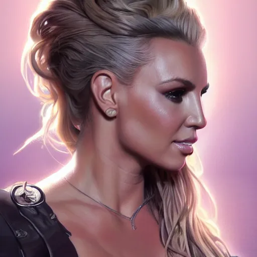 Prompt: britney spears, kim kardashian, carmen electra, muscular, intricate, highly detailed, digital painting, artstation, concept art, smooth, sharp focus, illustration, art by artgerm and greg rutkowski, alphonse mucha, boris vallejo, andrei riabovitchev, and frank frazetta