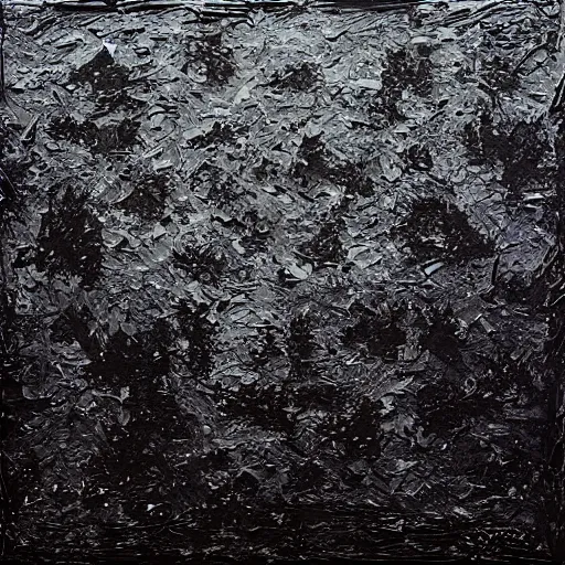 Prompt: vantablack by clyfford still, behance, lyrical abstraction, behance hd, black background