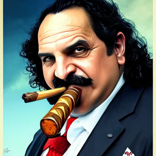 Prompt: handsome Ron Jeremy as President of United States of America as GTA character smoking a cigar, sci-fi fantasy, closeup, D&D, intricate, elegant, highly detailed, digital painting, artstation, concept art, matte, sharp focus, illustration, art by Artgerm and Greg Rutkowski and Alphonse Mucha