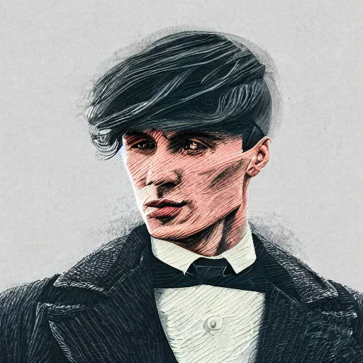 Image similar to a portrait of thomas shelby from the peaky blinders in front of atlantis, in the style of Benjamin Bader, sharp, highly detailed, realistic face, digital art, epic, fantasy, artstation