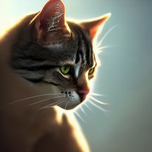 Image similar to a high detail photograph of a cat, high detail cinematic lighting, 8k, establishing shot, photorealism, cgcosiety, trending on artstation, by greg rutkowski