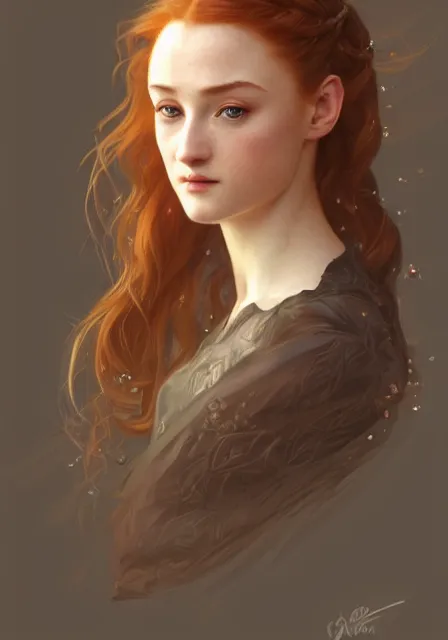 Image similar to little pretty girl sansa stark, intricate, elegant, highly detailed, digital painting, artstation, concept art, smooth, sharp focus, illustration, art by artgerm and greg rutkowski and alphonse mucha and william - adolphe bouguereau