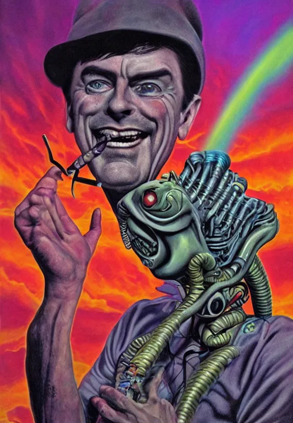 Image similar to subgenius, x - day, aliens, weird stuff, occult stuff, colorful, hyperrealism, dramatic lighting