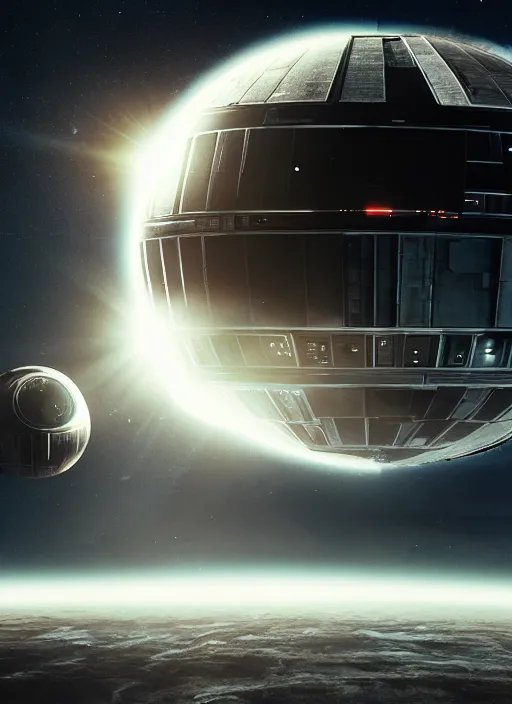 Prompt: a photorealistic dramatic hyperrealistic star wars death star approaching earth, ultra realistic details, beautiful dramatic dark moody tones and lighting, cinematic atmosphere, studio lighting, global illumination, shadows, dark background, octane render, 8 k