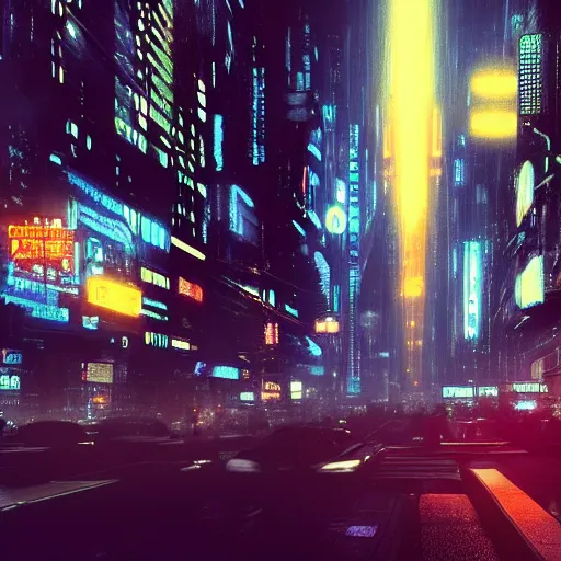 Prompt: city at night, bladerunner, cyberpunk, 4 k