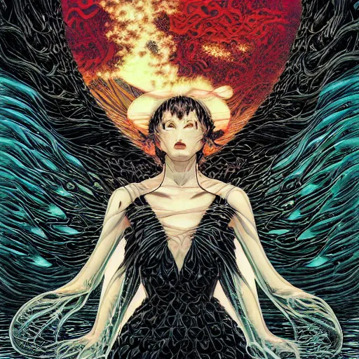 Image similar to black swan melting, by yoichi hatakenaka, masamune shirow, josan gonzales and dan mumford, ayami kojima, takato yamamoto, barclay shaw, karol bak