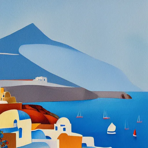 Image similar to cubism art print painting of Santorini, by Andre Baldet, gouache painting, high definition, digital art,