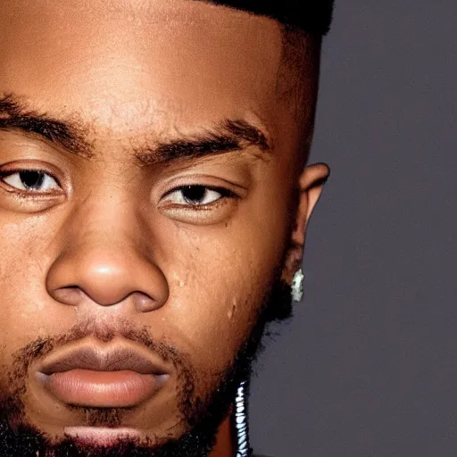 Image similar to hyper realistic and detailed closeup of famous rapper