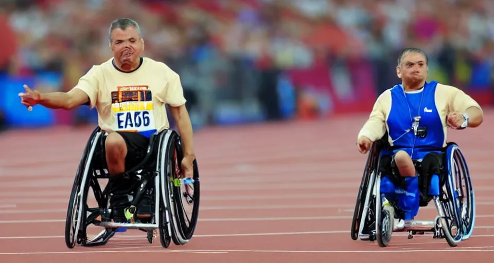 Image similar to man on a wheelchair competing in the 1 0 0 meter dash