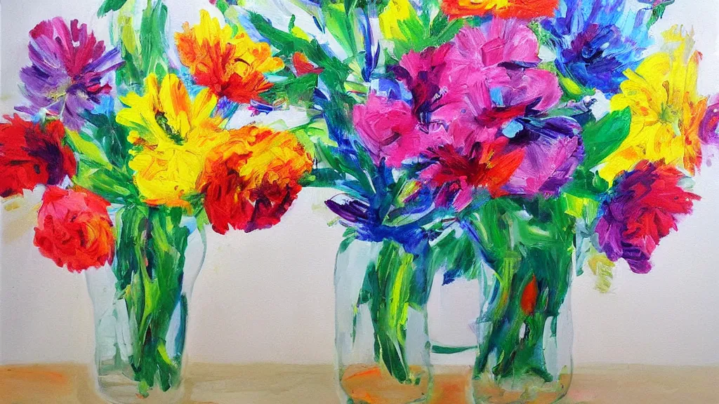 Image similar to a bouquet of colorful flower acrylic artwork