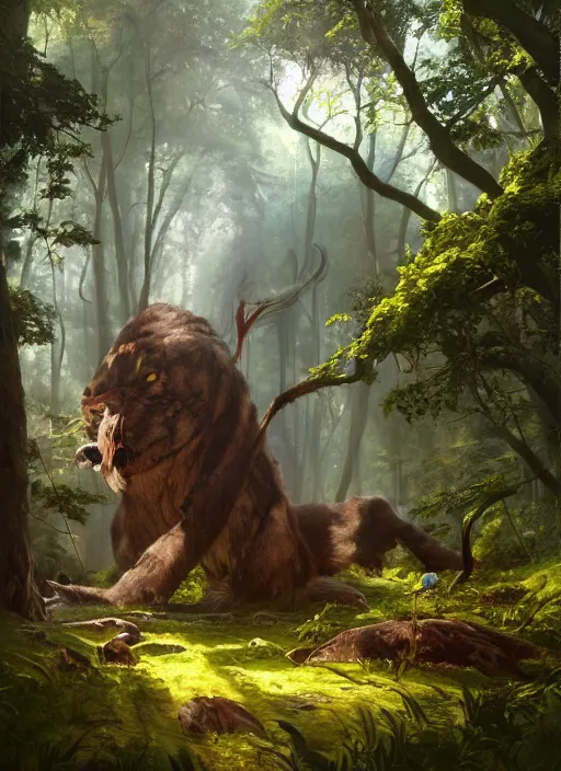 a huge prey animal in an ancient forest, extremely | Stable Diffusion | OpenArt