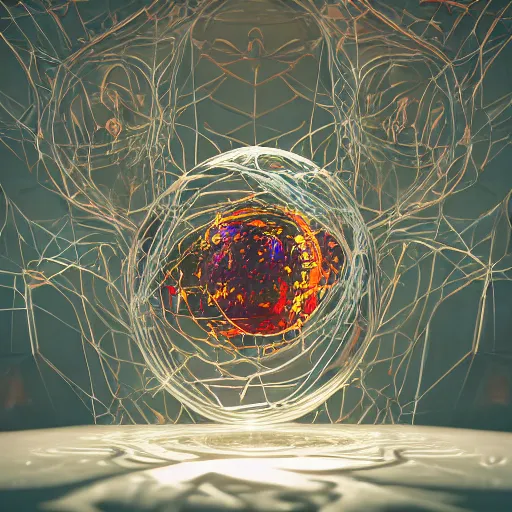 Prompt: digital illustration of chaos within glass that is based on pi, highly detailed, 3 d, 4 k, intricate, elaborate, casting shadows, highlights, iridescent, unreal 5, octane render, sharp focus, volumetric lightning, cinematic, ultra realistic, hyperrealism, photorealism,