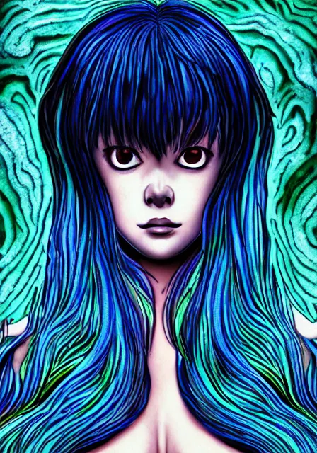 Image similar to portrait of a beautiful slime woman by junji ito, 8 k, hd, saturated,