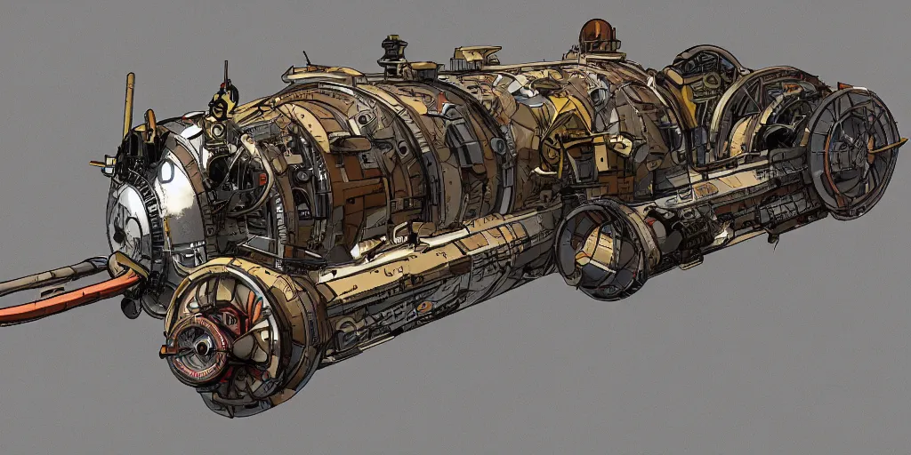 Image similar to cross-section of a clockwork submarine operated by a crew of foxes, concept art, artstation