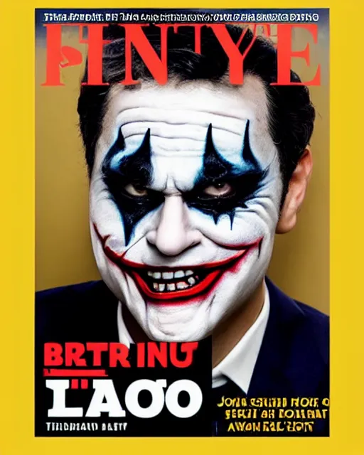 Prompt: portrait photograph of ben shapiro smiling and wearing joker makeup, magazine cover, soft focus, times magazine, 8 k, 3 5 mm, award - winning