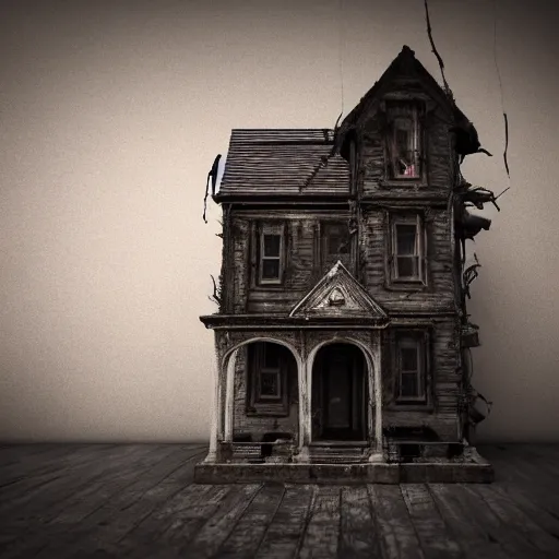 Image similar to a highly detailed photographic render of a creepy old haunted house, photos of a haunted living room, horror, bloody, ghost, creepy, cinematic lighting, cinematic scene, Volumetric lighting, Atmospheric scene, Dark, Horror, Atmospheric lighting, Global illumination cinematic render, film, beautifully lit, ray traced, octane 3D render, octane render, unreal engine