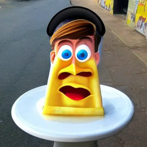 Image similar to [ a french fry chip ] shaped like stephen fry as a pixar character hybrid intercross mix