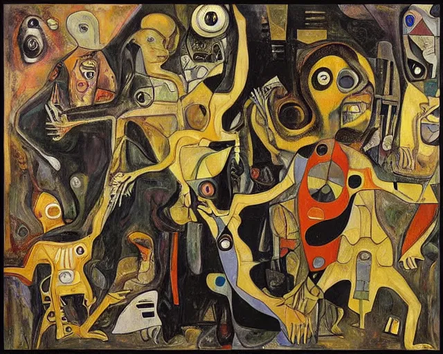 Prompt: a painting of guernica with aliens and robots by graham sutherland, egon schiele, gustav klimt, neo - expressionism