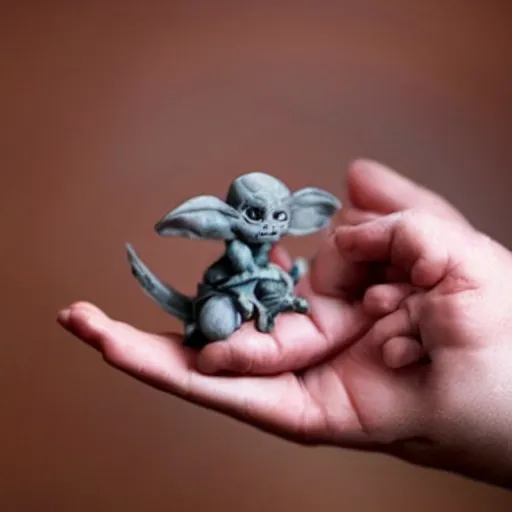 Prompt: a tiny baby demon in the palm of a person's hand, super cute