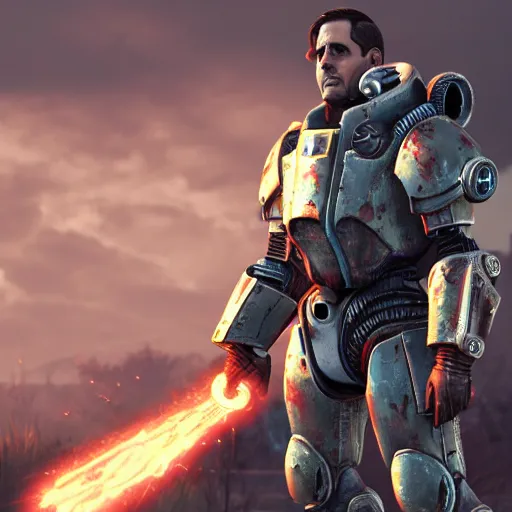 Prompt: Michael Scott in a fallout power armor, fallout4, rtx, raytracing, unreal engine, hyper realistic, sun rays