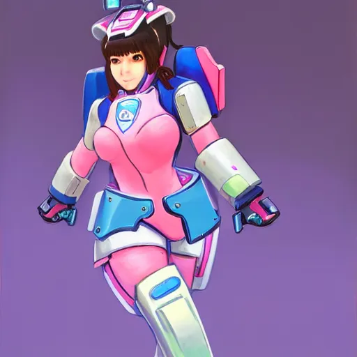 Image similar to Nerf This! D.VA from Overwatch wearing a police uniform, holding handcuffs in one hand Blizzard Concept Art Studio Ghibli. oil paint. 4k. by brom.