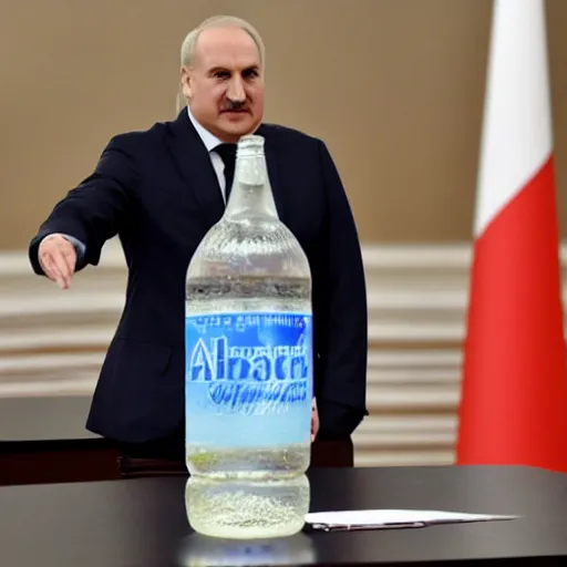 Image similar to Alexander Lukashenko as a bottle of water