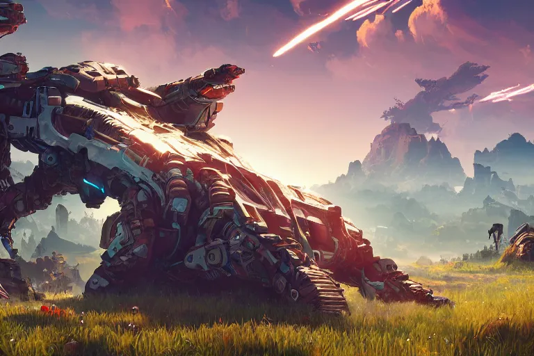 Image similar to burrower machine mecanical creature robot of horizon forbidden west horizon zero dawn radiating a glowing aura global illumination ray tracing hdr fanart arstation by ian pesty and alena aenami artworks in 4 k