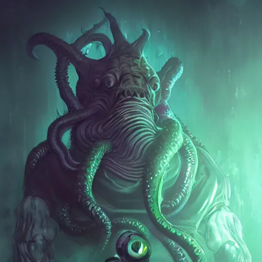 Prompt: Cthulhu Kawaii by Maciej Kuciara and Jason Chan, ominous, cosmic horror, trending on artstation, Ultra detailed, hyper realistic