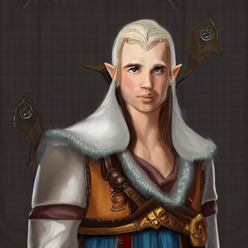 Image similar to A male white half elf with magic. Tavern. Fantasy. D&D. Portrait.