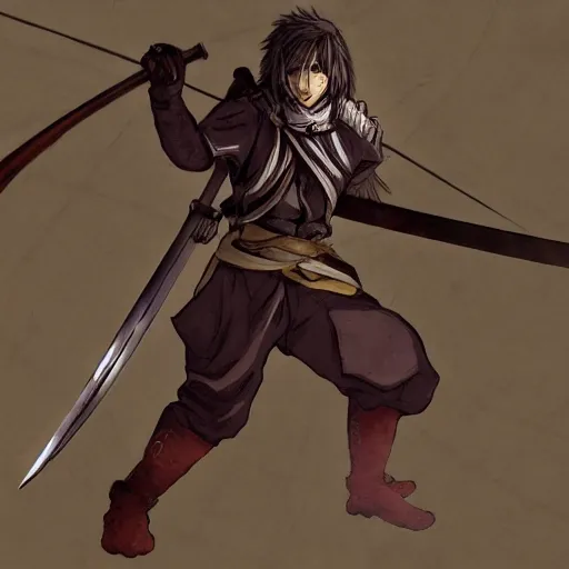 Image similar to anime swordsman, male, fantasy, battlefield,
