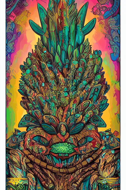 Image similar to animal mask totem roots flower tribal feather gemstone plant wood rock shaman vodoo video game vector cutout illustration vivid multicolor borderlands comics by josan gonzales and dan mumford radiating a glowing aura