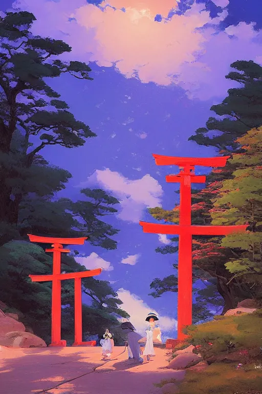Prompt: a traditional Japanese quite Torii on a mountain，night , by studio ghibli painting, clouds, wide angle , low-angle shot, by Joaquin Sorolla rhads Leyendecker, by Ohara Koson and Thomas Kinkade, traditional Japanese colors, superior quality, masterpiece