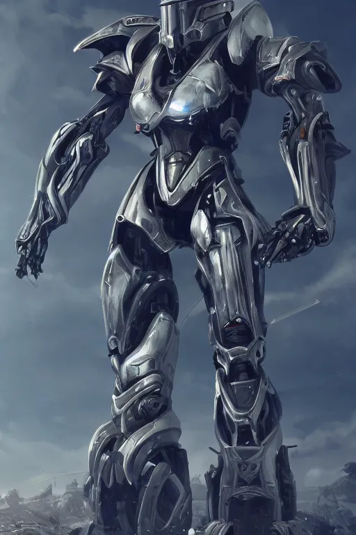 Prompt: giant stunning mechanical robot warrior, on the battlefield, detailed sleek silver armor, epic proportions, epic scale, highly detailed digital art, macro art, warframe fanart, destiny fanart, anthro, giantess, macro, deviantart, 8k 3D realism