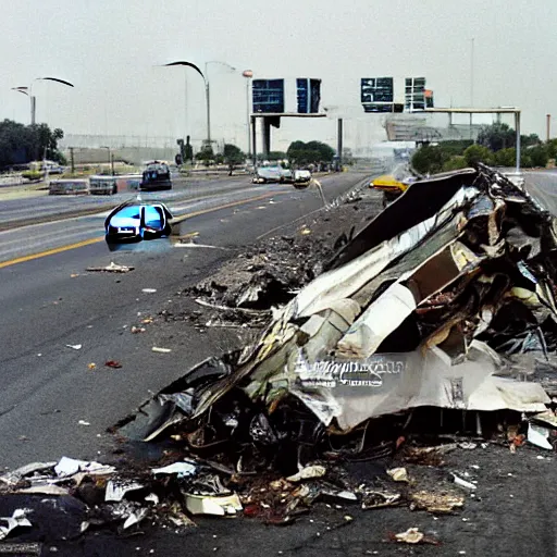 Image similar to “ airplane crash on a freeway in los angeles, flickr, national geographic photo, photo taken with provia, stockphoto ”