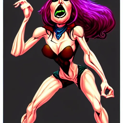 Image similar to dark sorceress in dynamic pose, cartoon style, shadman style