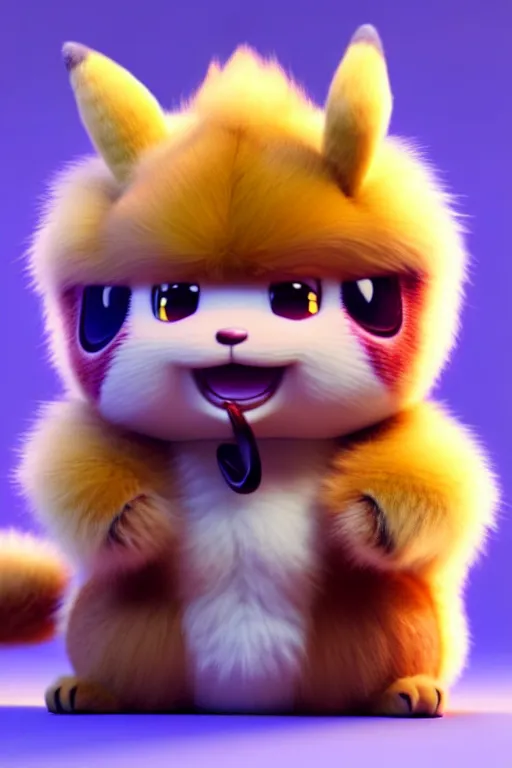 Image similar to high quality 3 d render hyperrealist fluffy very cute pastel grumpy dragon & red panda hybrid eating cheese, vray smooth, in the style of detective pikachu, very dramatic light, low angle, uhd 8 k, shallow depth or field